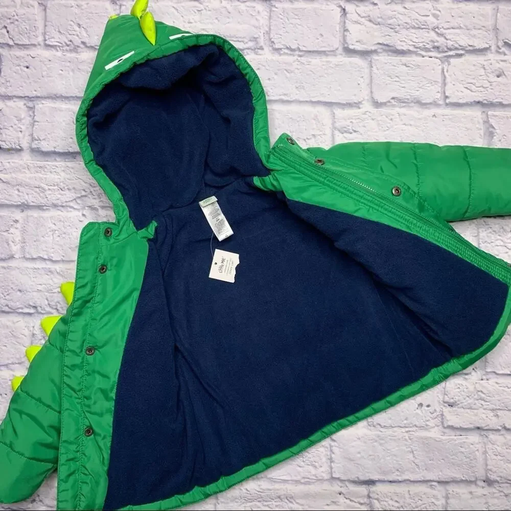 Little Me Green Monster Hooded Puffer Jacket in Green